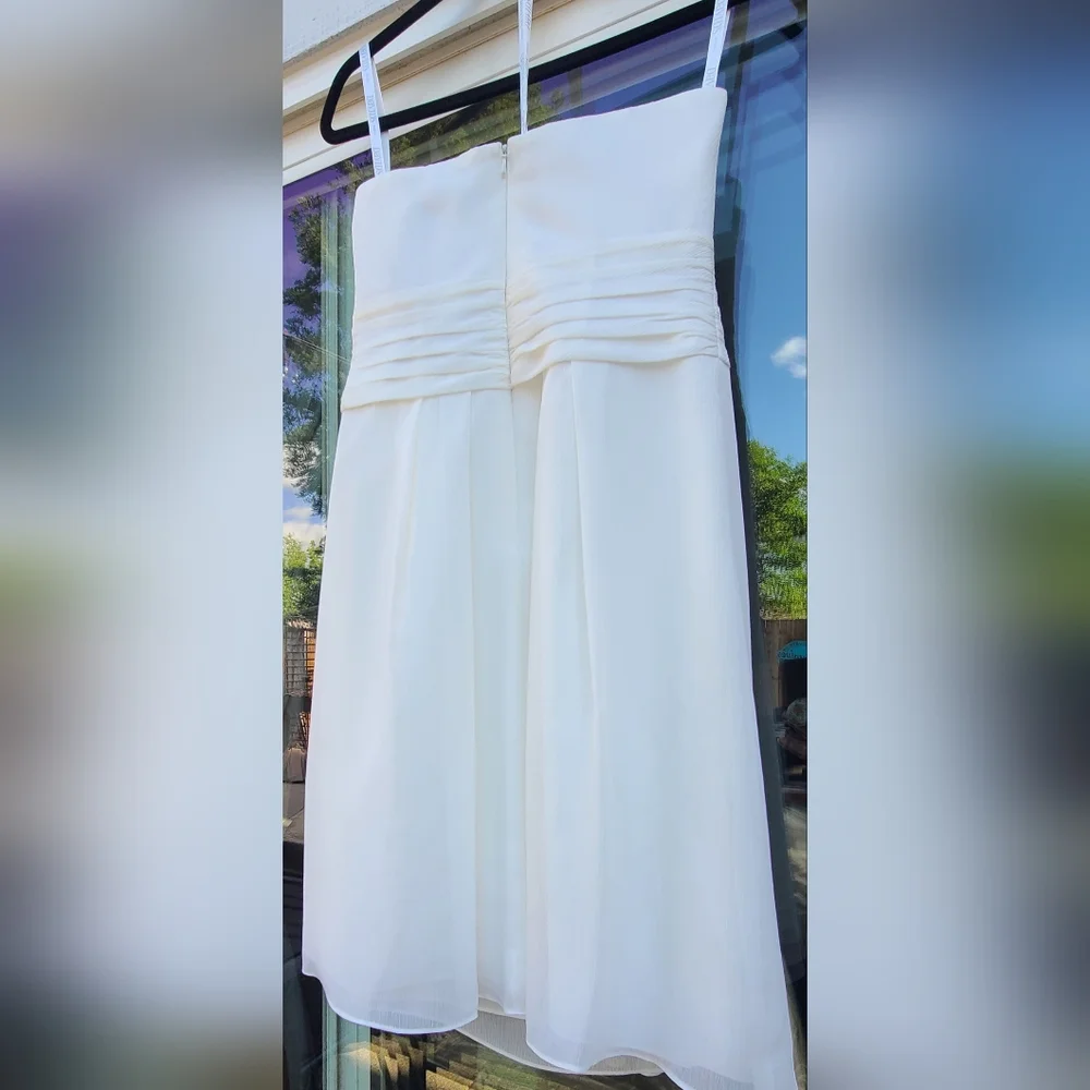 David's Bridal White Crinkle Chiffon Wedding Dress  – Size 2 - Picture 12 of 17